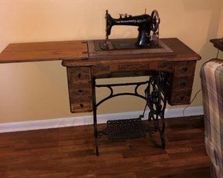 Antique Treadle Honeymoon Sewing Machine in Cabinet