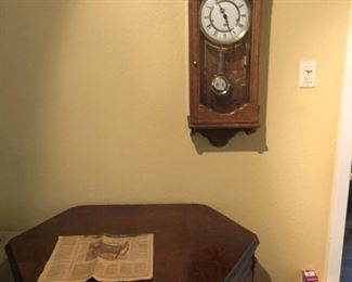 Antique Atwater Kent Kiel radio table and Vintage Howard Miller Pennison Triple Chime wall clock (model 612-578)