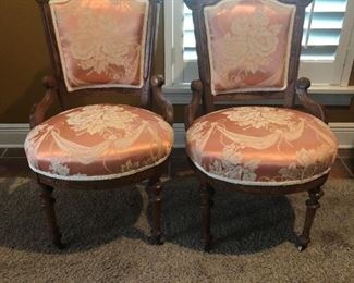 Victorian Eastlake Upholstered Parlor Chairs