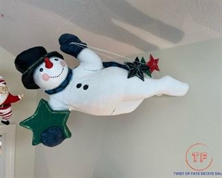 Hanging Paper Mache Flying Snowman
