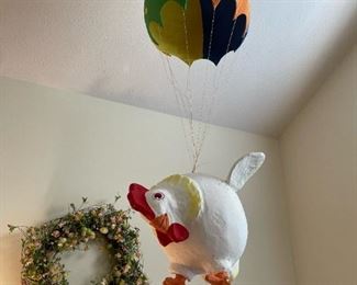 Paper Mache Chicken with Parachute Hanging Display