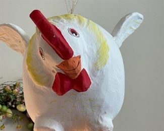 Paper Mache Chicken with Parachute Hanging Display
