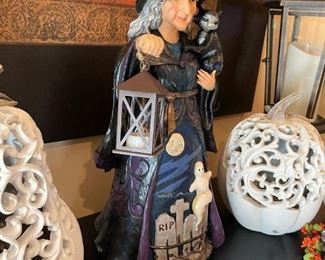 JIM SHORE Halloween Witch with Cat and Lantern