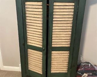 Distressed Cabinet with Window Shutter Doors