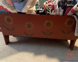 Hand Painted Primitive Chest with Quilts