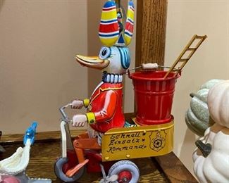 1920's German Tin Duck Firefighter Wind Up Toy