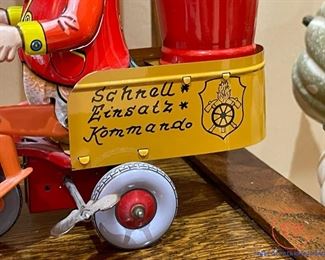 1920's German Tin Duck Firefighter Wind Up Toy