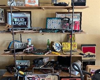 Calling all Man Caves! Vintage Marlboro Clock, Assorted Beer Signs, Vintage License Plates, Tools and more...