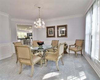  Piazza San Marco Style Designer Dining Table and Jacquard Upholstered Armchairs