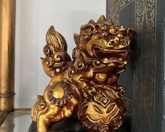 Vintage Pair of Gilt Resin Foo Lion Bookends