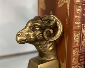 Pair of Mid-Century Brass Rams’ Head Bookends.