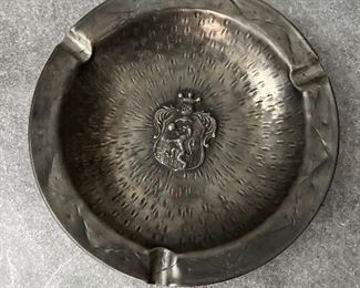 Vintage Rampant Lion Crest Pewter Ashtray; Made in Italy