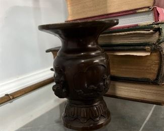 Early 20th Century Japanese  Fowl and Fauna Bronze Handled Vase (Small)