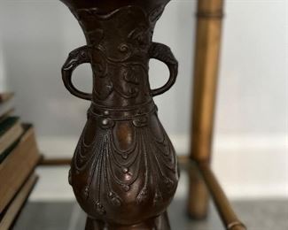 Antique Japanese Bronze Vase with Elephant Handles Meiji Period