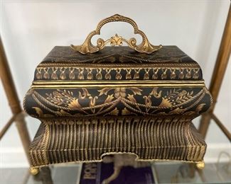 * John Richard Collection Hand-Painted Decorative Toleware Chest with Brass-Handled Lid
