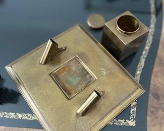 Mid-Century Italian Sarreid Ltd Brass Inkwell Desk Set 