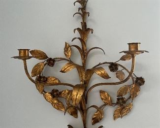 * Vintage Hans Kögl Style Gilt Leaf Wall Sconce