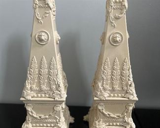 Vintage Peter Weldon, Staffordshire, Creamware Obelisks