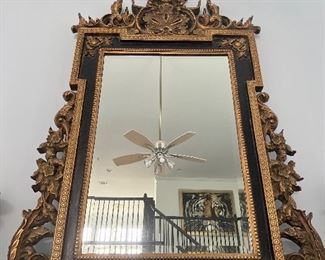 Neoclassical Style Ornate Black and Gold Mirror 