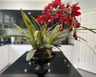 * Neoclassical Style Faux Red Boat Orchid Planter with Dionysian Motif
