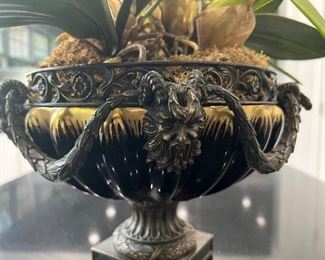 * Neoclassical Style Faux Red Boat Orchid Planter with Dionysian Motif
