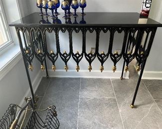 Vintage Wrought Iron Marple-Top Console Table