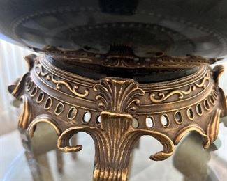 Vintage Chinese Black Lacquer Ceramic Bowl with Mounted Brass Elements