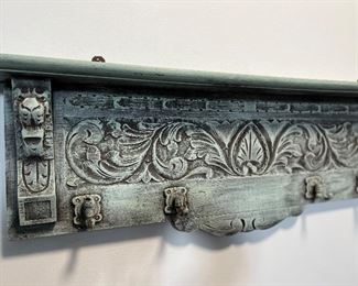Vintage Hand-Carved Wall-Mounted Coat and Hat Rack
