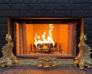 Mid-Century Rococo Style French Brass Andirons