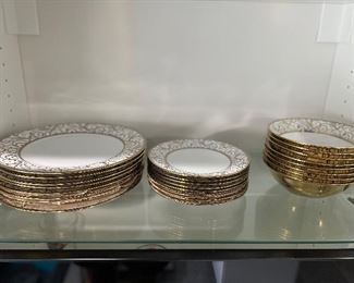 Ciroa Luxe Gold Velluto Scroll Dinner Plate, Dessert Plate and Bowl Set