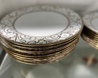 Ciroa Luxe Gold Velluto Scroll Dinner Plate, Dessert Plate and Bowl Set
