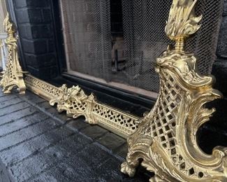 Mid-Century Rococo Style French Brass Andirons