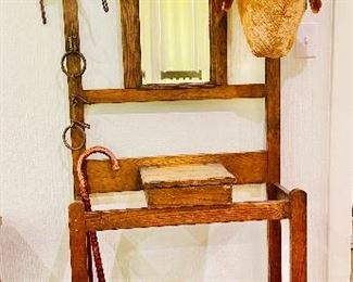 Antique oak hall tree