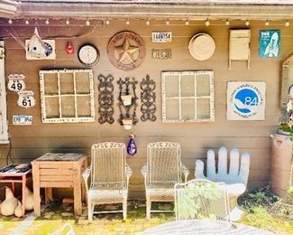 Iron patio chairs, concrete hand chair