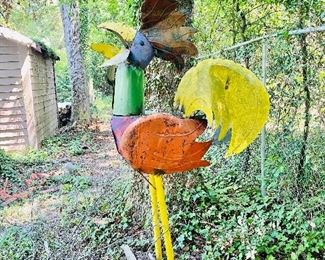 Tall metal yard art rooster
