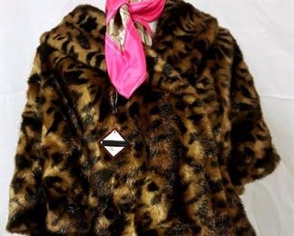 Calvin Klein Cheetah Faux Fur Jacket Silk Coach Scarf