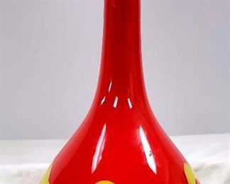 Hand Blown Long Neck Art Glass Bulb Vase