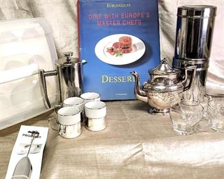 Silver Plate Teapot, ItalianMade Espresso Cups  More