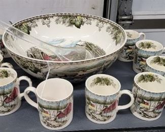 Johnson Bros, The Ice House, The Friendly Village punch bowl and cups