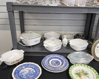 Fenton hobnail, Corning ware, blue willow