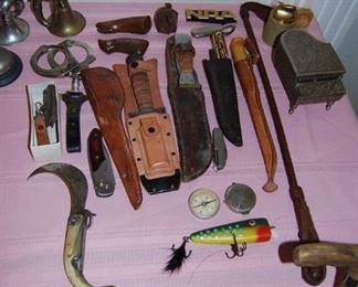 RIDING CROP, LURE, KNIVES, HORNS