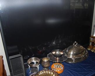 HUGE PROJECTION TV, SILVER PLATE PCS