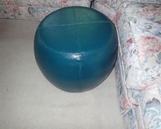 GREEN LEATHER OTTOMAN