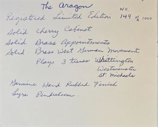 Sovereign The Aragon Grandfather Clock Limited Edition	86x29.5x18in	HxWxD
