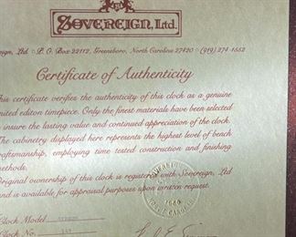 Sovereign The Aragon Grandfather Clock Limited Edition	86x29.5x18in	HxWxD
