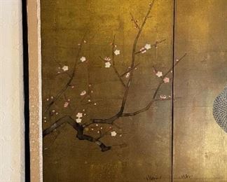 Japanese Asian Signed Four-Panel Folding Byobu Showa Period Peacock Screen Silk hand painted	36 x 73 x .75in	HxWxD
