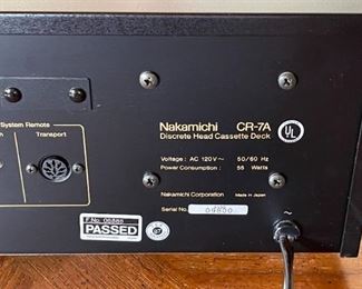 Nakamichi CR-7A Cassette Deck Tape Player  CR7a with Remote	5.5 x 17 x 12.5in	HxWxD
