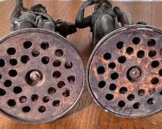 2pc Antique  Spelter Statures Greek Mythology PAIR	14in H x 5.25 in Diameter at base	
