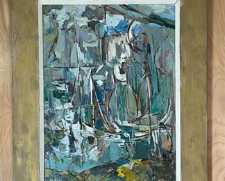 Nate Dunn 1960s Original Art Abstract Painting Greys and Greens Mixed Media	Frame: 21 x 17 x .5in	
