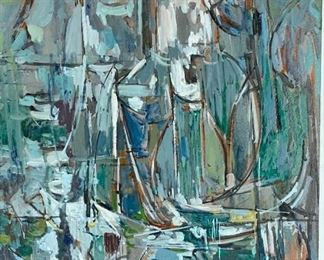 Nate Dunn 1960s Original Art Abstract Painting Greys and Greens Mixed Media	Frame: 21 x 17 x .5in	
